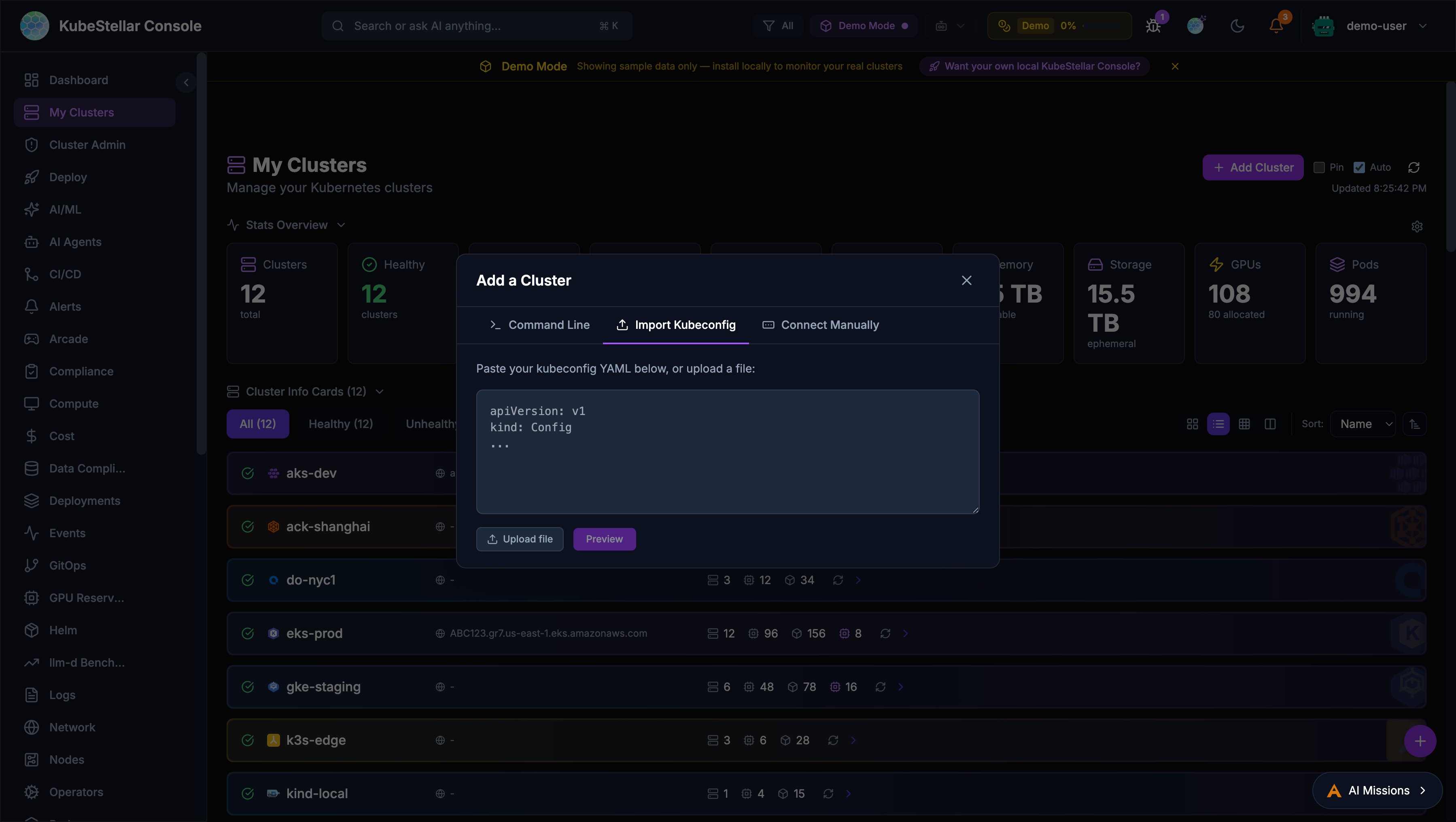 Add Cluster - Import Kubeconfig